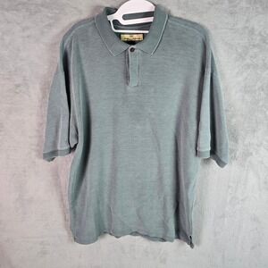 Tommy Bahama Mens Large Silk Cotton Ribbed Short Sleeve Polo Shirt Gray Green